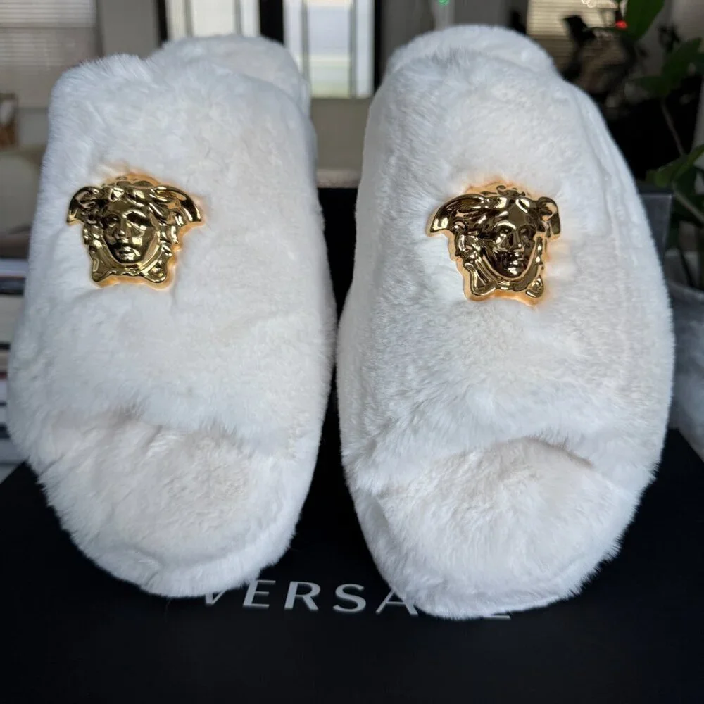 VERSACE‎ Medusa Men's Faux White Slippers, sizes 43